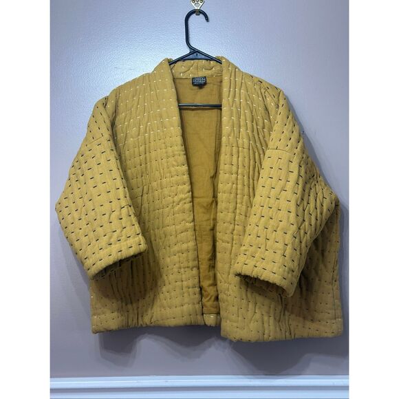 NWOT Neeru Kumar Rossi Quilted & Stitch Mustard Yellow Jacket Cardigan Women's L - Picture 2 of 11